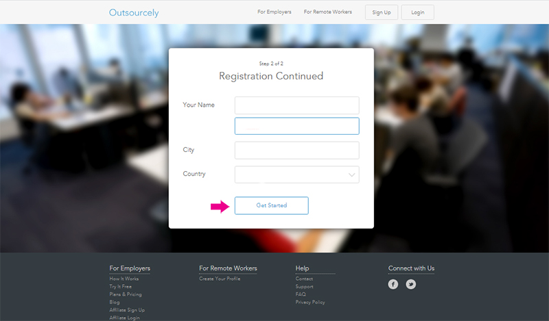 نحوه ثبت‌نام در سایت outsourcely