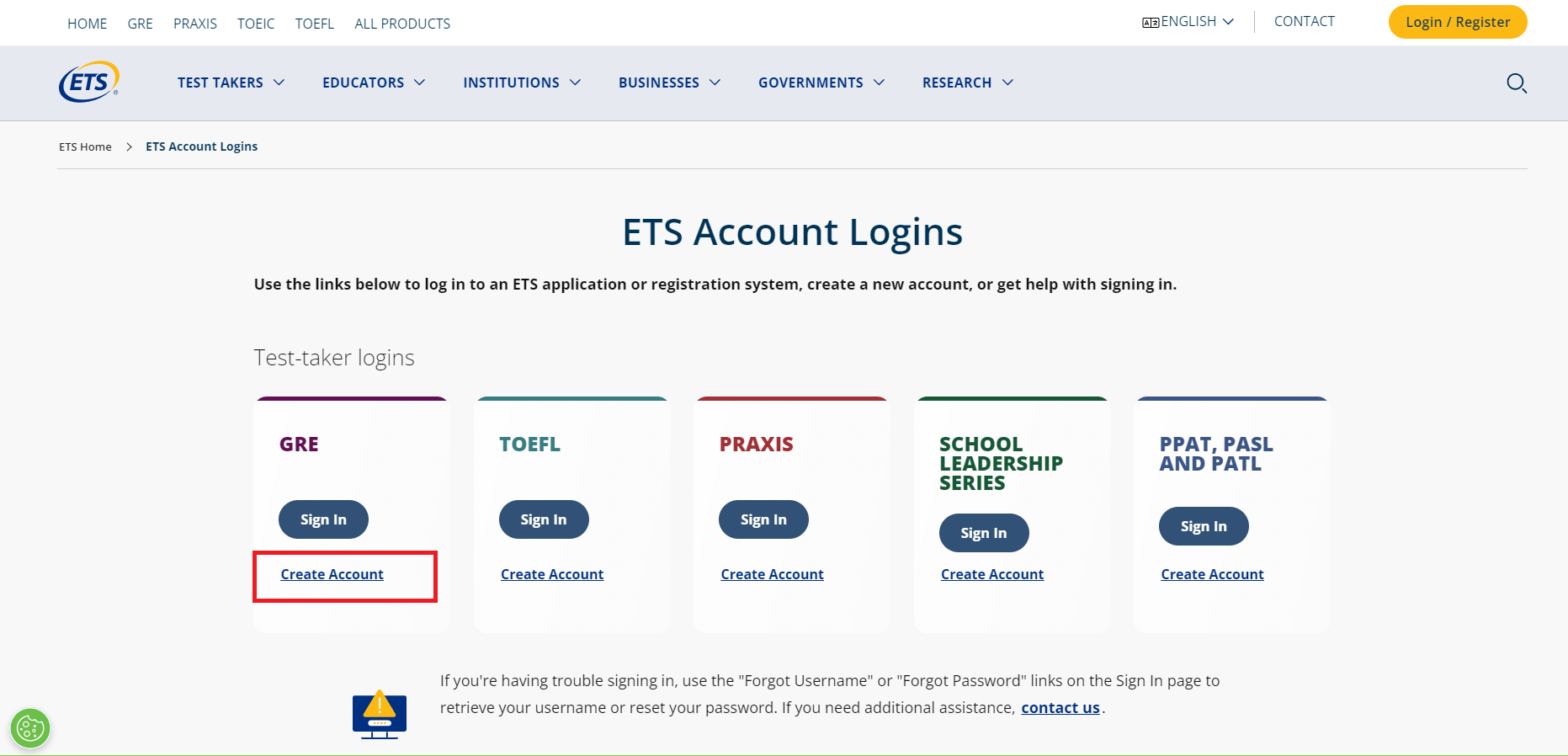 Create Account in ets